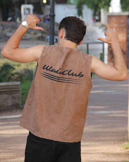 Musculosa brown washed embroidery