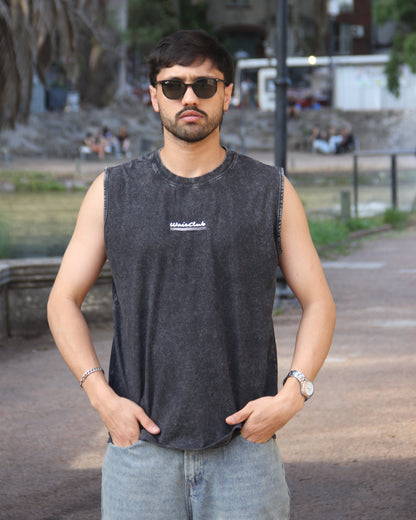 Musculosa Black washed embroidery